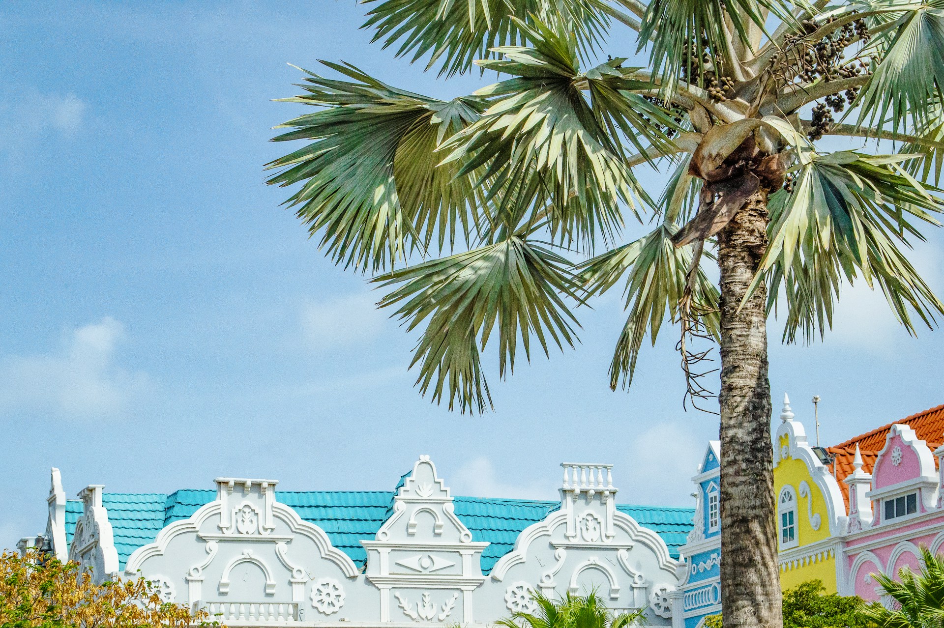Colourful Oranjestad streetscape for private Aruba shore excursions